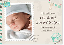 Boys Thank You Card - Postage Stamp & Teddy Bear