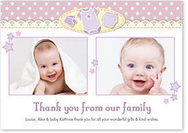 Girls Thank You Card - Baby Grow & Stars