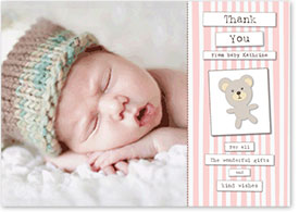 Girls Thank You Card - Pyjama Pattern & Teddy Bear